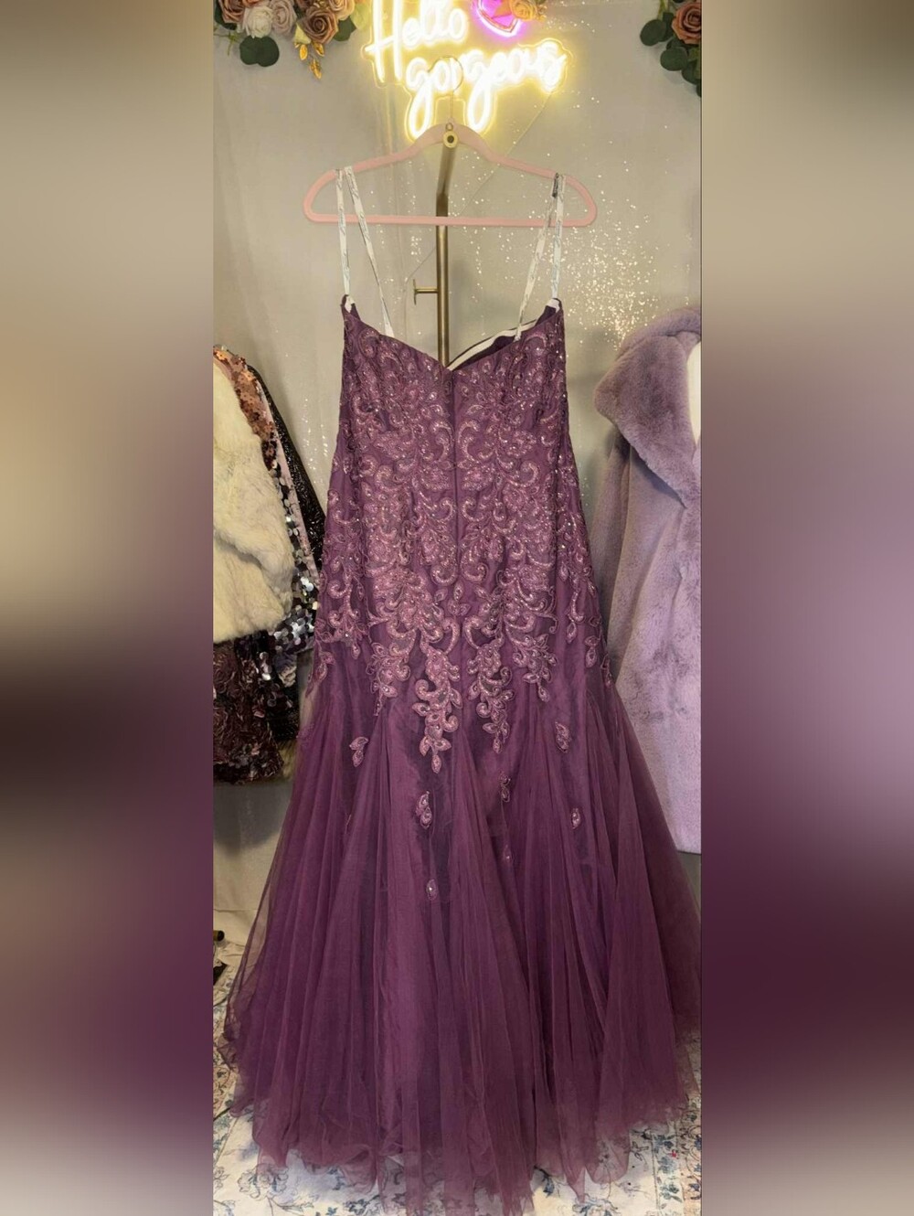 Ivonne D Size 14 Strapless Purple Lace & Tulle Mermaid Gown - Picture 8 of 8